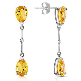 14K Solid White Gold Diamonds & Citrines Dangling Earrings