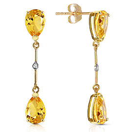 14K Solid Gold Diamonds & Citrines Dangling Earrings