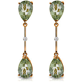 14K Solid Rose Gold Diamonds & Green Amethysts Dangling Earrings