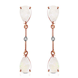 14K Solid Rose Gold Diamonds & Opals Dangling Earrings