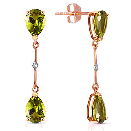 14K Solid Rose Gold Diamonds & Peridots Dangling Earrings