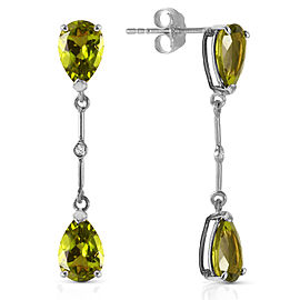 14K Solid White Gold Diamonds & Peridots Dangling Earrings