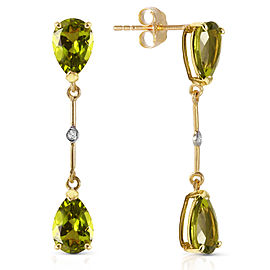 14K Solid Gold Diamonds & Peridots Dangling Earrings