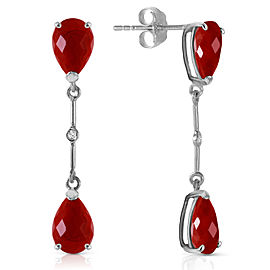 14K Solid White Gold Diamonds & Ruby Dangling Earrings