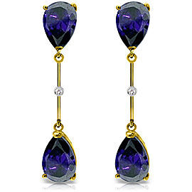 14K Solid Gold Diamonds & Sapphires Dangling Earrings