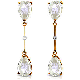 14K Solid Rose Gold Diamonds & White Topaza Dangling Earrings