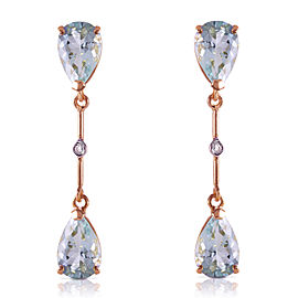 14K Solid Rose Gold Diamonds & Aquamarines Dangling Earrings