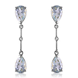 14K Solid White Gold Diamonds & Aquamarines Dangling Earrings