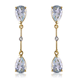 14K Solid Gold Diamonds & Aquamarines Dangling Earrings