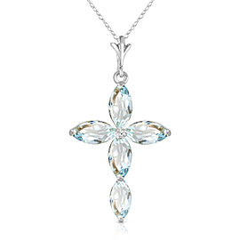 14K Solid White Gold Necklace with Natural Diamond & Aquamarines