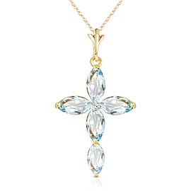 14K Solid Gold Necklace with Natural Diamond & Aquamarines