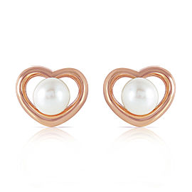 14K Solid Rose Gold Heartstud Earrings with Natural Cultured Pearls