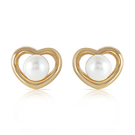 14K Solid Gold Heartstud Earrings with Natural Cultured Pearls