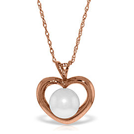 14K Solid Rose Gold Heart Necklace with Natural Cultured Pearl