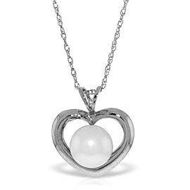 14K Solid White Gold Heart Necklace with Natural Cultured Pearl