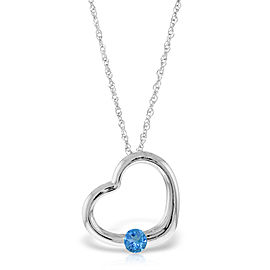 14K Solid White Gold Heart Necklace with Natural Blue Topaz