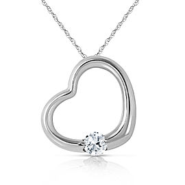 14K Solid White Gold Heart Necklace with Natural Diamond