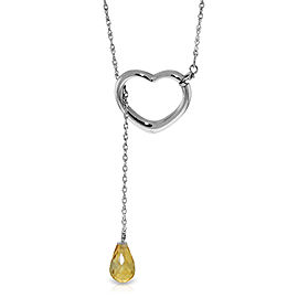 14K Solid White Gold Heart Necklace with Drop Briolette Natural Citrine