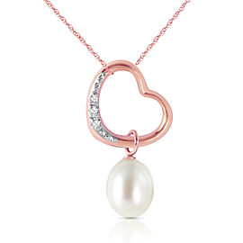 14K Solid Rose Gold Heart Necklace with Natural Diamond & Cultured Pearl