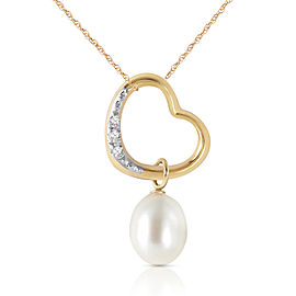 14K Solid Gold Heart Necklace with Natural Diamond & Cultured Pearl