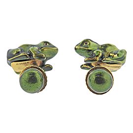 David Webb Enamel Gold Frog Cufflinks