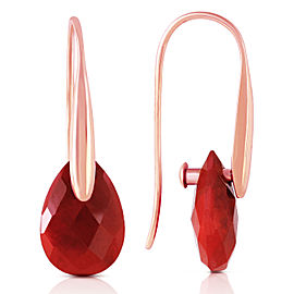 14K Solid Rose Gold Fish Hook Earrings with Dangling Briolette Ruby