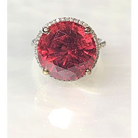 14K White Gold Round Rubellite Cocktail Diamond Ring