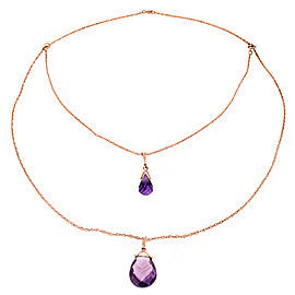 14K Solid Rose Gold Front And Back Drop Necklace with Briolette Amethysts