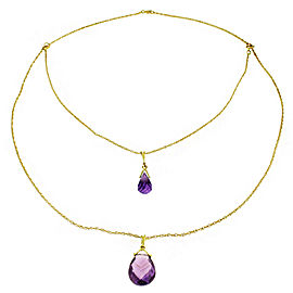 14K Solid Gold Front And Back Drop Necklace with Briolette Amethysts