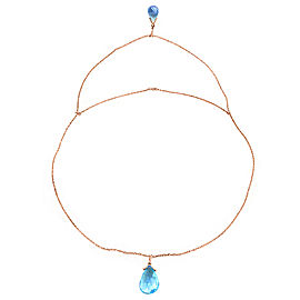 14K Solid Rose Gold Front And Back Drop Necklace with Briolette Blue Topaz