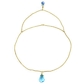 14K Solid Gold Front And Back Drop Necklace with Briolette Blue Topaz