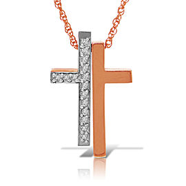 14K Solid Rose Gold Split Cross Necklace with Natural Diamonds