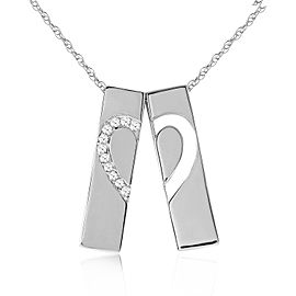 14K Solid White Gold Split Heart Necklace with Natural Diamonds