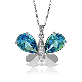 14K Solid White Gold Batterfly Necklace with Natural Diamonds & Blue Topaz