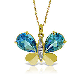 14K Solid Gold Batterfly Necklace with Natural Diamonds & Blue Topaz