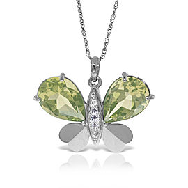 14K Solid White Gold Batterfly Necklace with Natural Diamonds & Green Amethysts