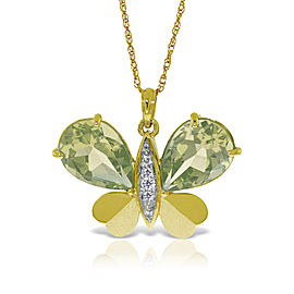 14K Solid Gold Batterfly Necklace with Natural Diamonds & Green Amethysts