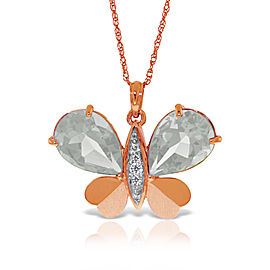 14K Solid Rose Gold Batterfly Necklace with Natural Diamonds & White Topaz