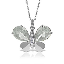 14K Solid White Gold Batterfly Necklace with Natural Diamonds & White Topaz