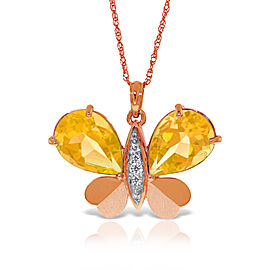 14K Solid Rose Gold Batterfly Necklace withNatural Diamonds & Citrines