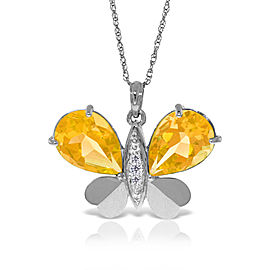 14K Solid White Gold Batterfly Necklace withNatural Diamonds & Citrines