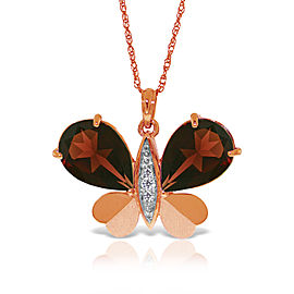 14K Solid Rose Gold Batterfly Necklace withNatural Diamonds & Garnets