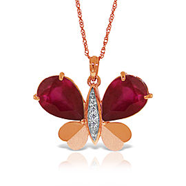 14K Solid Rose Gold Batterfly Necklace withNatural Diamonds & Ruby