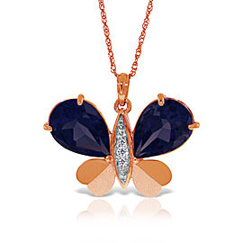 14K Solid Rose Gold Batterfly Necklace with Natural Diamonds & Sapphires