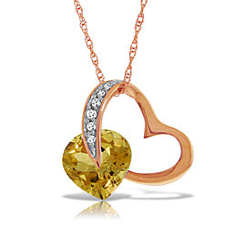 14K Solid Rose Gold Heart Necklace withNatural Diamond & Citrine