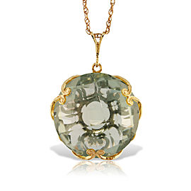 14K Solid Gold Necklace with Checkerboard Cut Round Green Amethyst