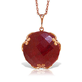 14K Solid Rose Gold Necklace with Checkerboard Cut Round Dyed Ruby