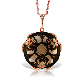 14K Solid Rose Gold Necklace with Checkerboard Cut Round Smoky Quartz