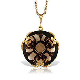 14K Solid Gold Necklace with Checkerboard Cut Round Smoky Quartz