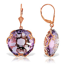 14K Solid Rose Gold Leverback Earrings with Checkerboard Cut Round Amethysts